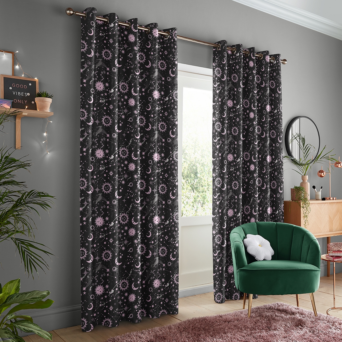 Product photograph of Skinny Dip Marble Celestial Black And Pink Curtain from Choice Furniture Superstore.